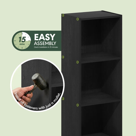 Furinno PASIR Book Shelf, 3-Tier Bookshelf, Bookcase with Open Shelves, 9 x 12 x 32, for Living Room, Bedroom, Home Office, Blackwood