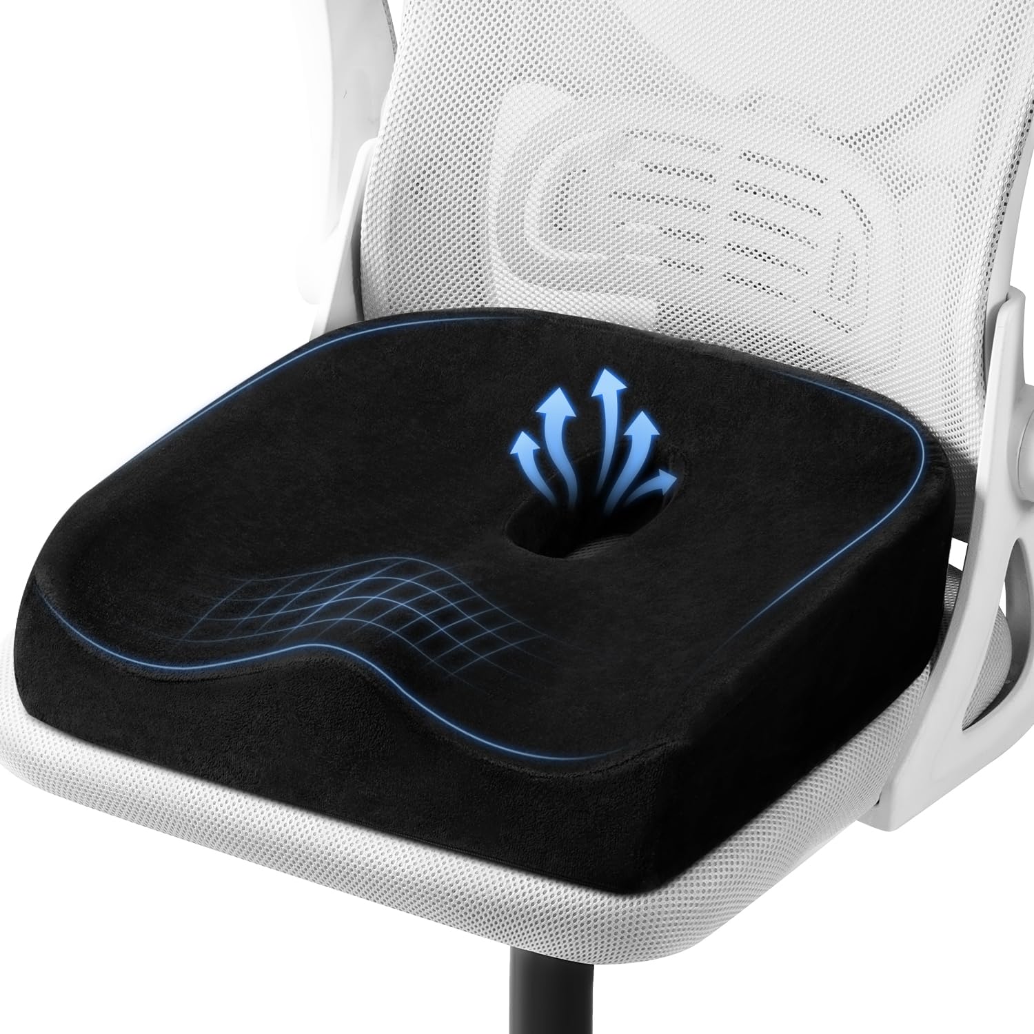 SKYNY Memory Foam Seat Cushion for Office Chair, Contoured Sitting Cushion with Breathable Centre Hole, Thick Chair Pad for Desk Chair