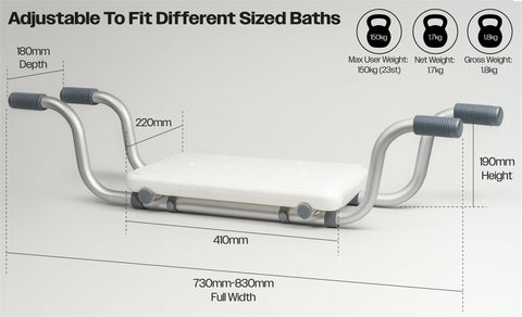 Aidapt Suspended Bath Seat with Telescopic Arms – Adjustable 73–83cm | Non-Slip Handles