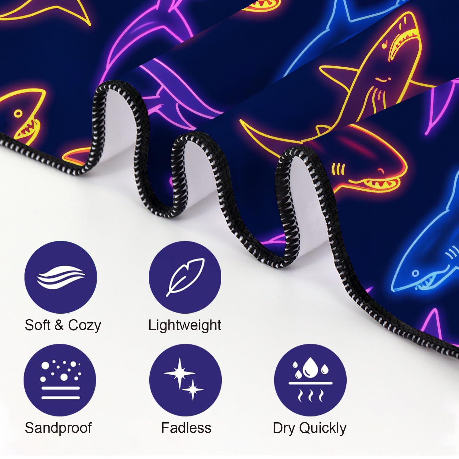 YISUMEI Sharks Illustration Beach Towels for Adults Extra Large 180 x 90 cm, Microfibre Quick Dry Towel for Travel Swimming Camping Sports