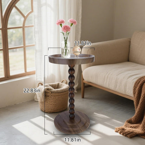 YYW Round Side Table, C Table End Tables for Sofa, Small Bedside Table (Walnut)