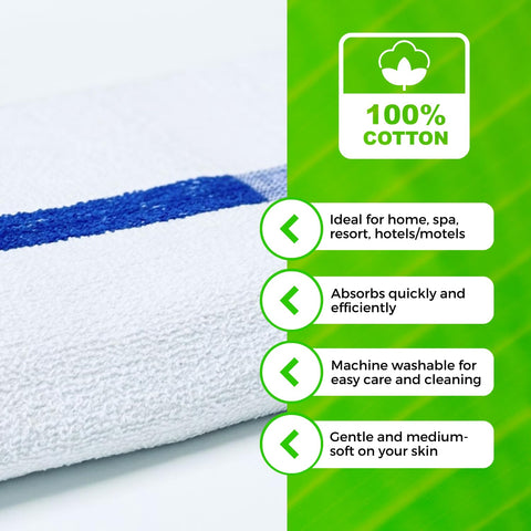 Towels N More 6 Pieces 24"x48" 100% Cotton Bath Towels with Blue Center Stripe (24"x48")