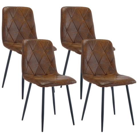 Set of 4 Dining Chairs for Dining Room, Faux Suede Kitchen Chairs, Brown