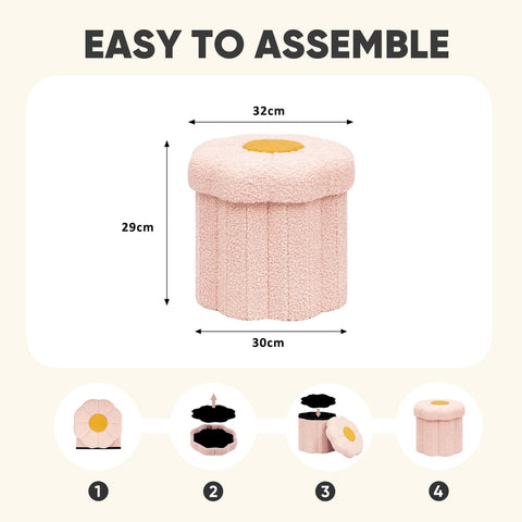 PINPLUS Small Folding Storage Ottoman with Lid, 32x32x29 cm, Pink