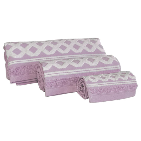 WELL HOME MOBILIARIO & DECORACIÓN Set of 3 Terry Cotton Bath Towels 450 gr/m2, 50 x 30, 100 x 50, 150 x 100 cm, Lilac Diamond Collection