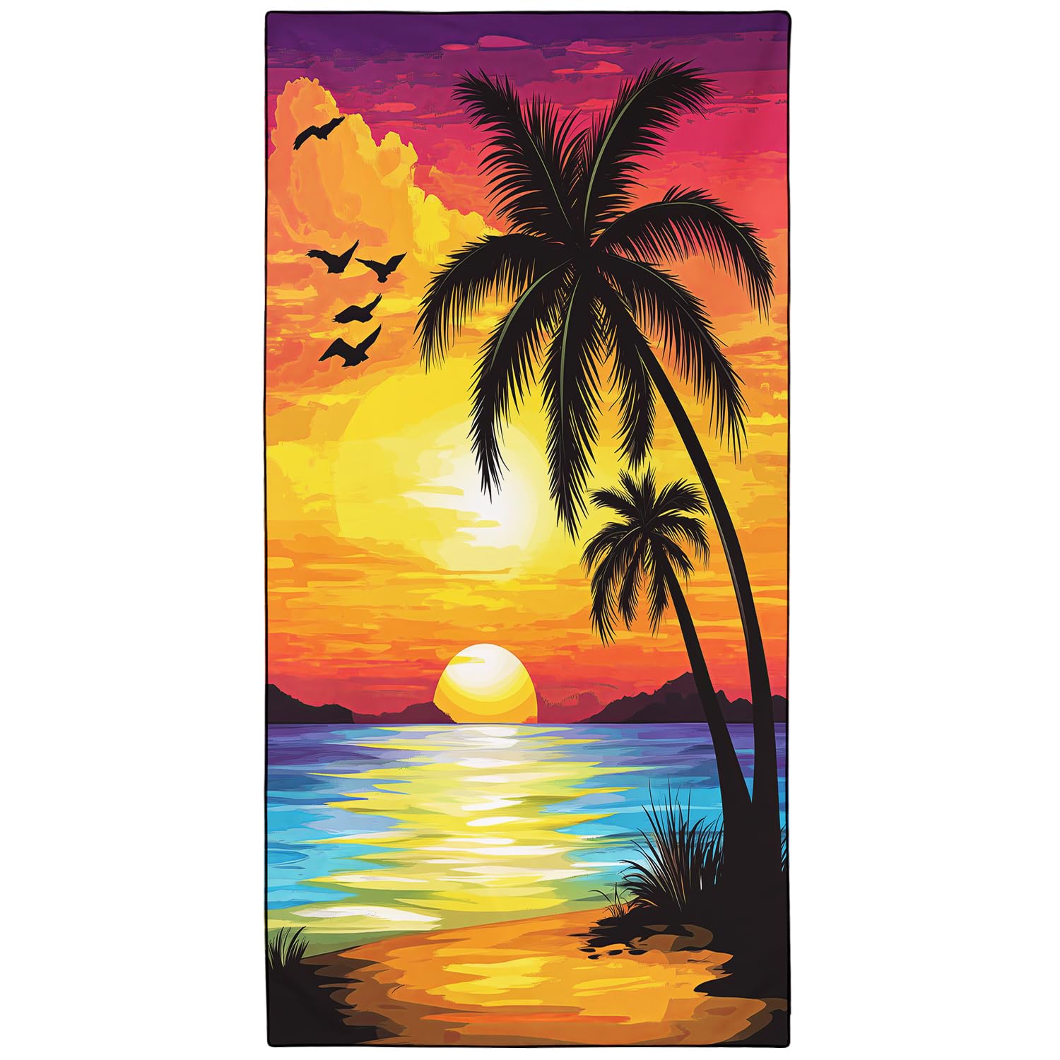 YISUMEI Sunset Coconut Tree Beach Towels for Adults Extra Large 180 x 90 cm, Microfibre Lightweight Quick Dry Towel for Swimming Pool Cruise Travel