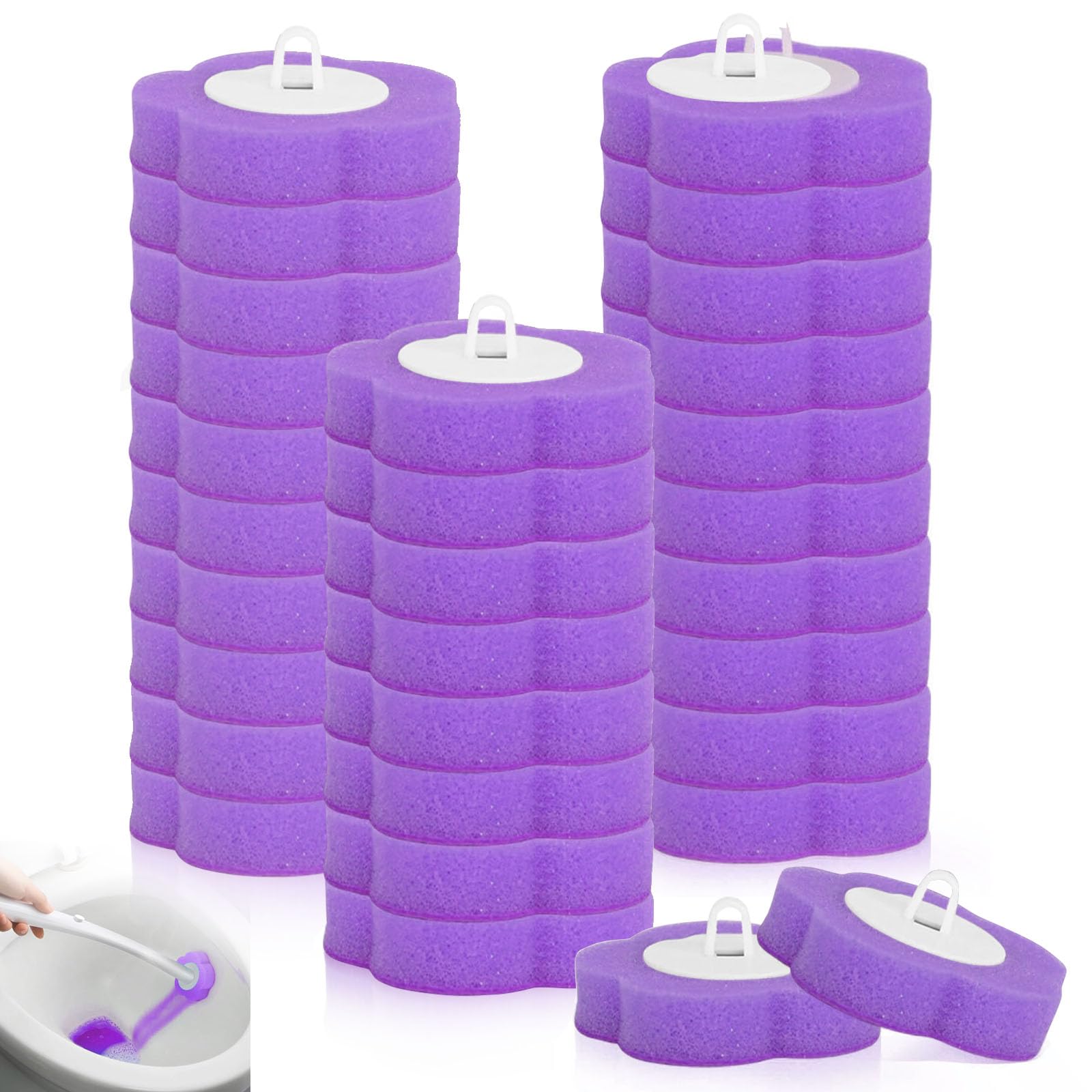 Disposable Toilet Brush Refills,30 Pcs Toilet Wand Replacement Heads-Purple
