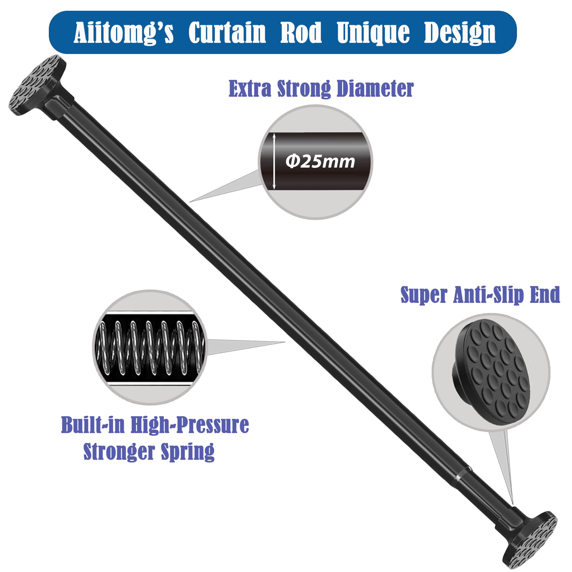 Shower Rail Curtain Pole No Drilling Extendable Curtain Rod for Bathroom,Bedroom,Wardrobe Silver (85-160CM Φ25mm)