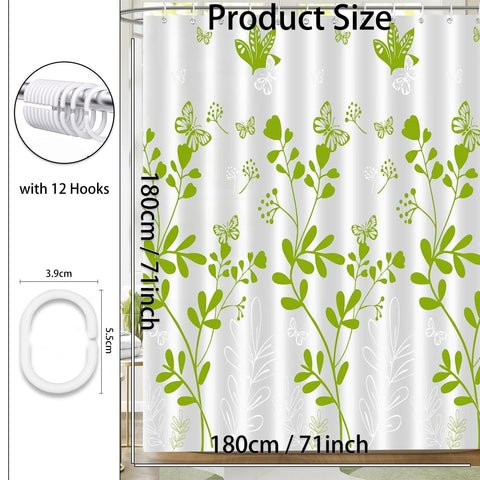 zhaoyeqing Shower Curtain for Bathroom, 100% PEVA Waterproof Anti-Mould Proof Resistant, Washable Bathroom Curtain, with 12 Pcs Curtains Hooks