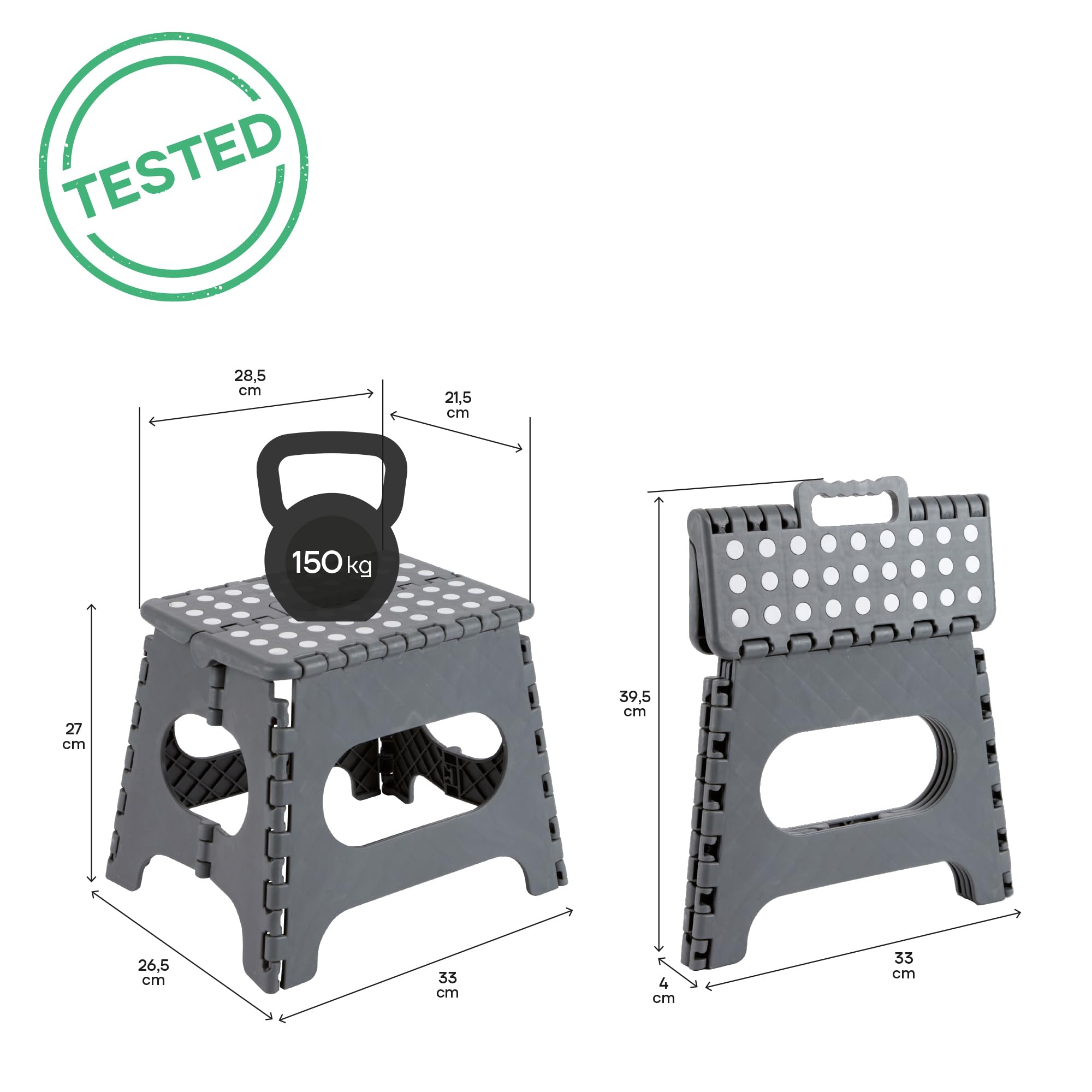 Arregui TB-027-G - Multi-Purpose Folding Stool, 290 x 220 x 270mm, Grey.