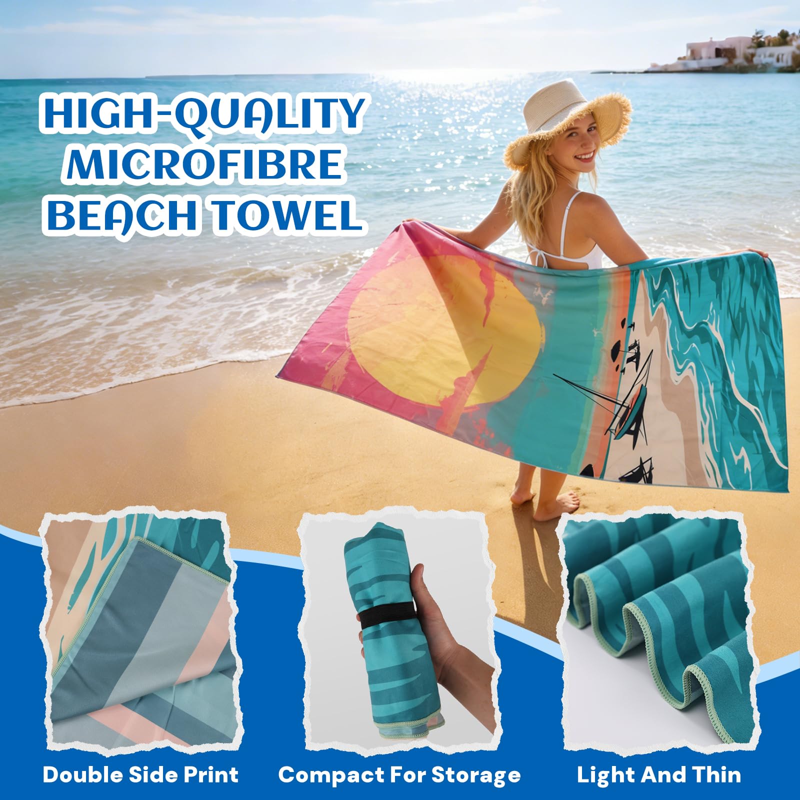 Anavasi 2 Pack Microfibre Beach Towels for Adults, 180 x 90 cm with Net Bag