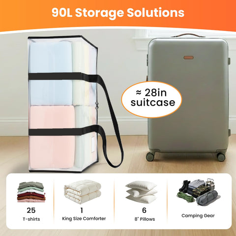 RICHER HOUSE 90L Heavy Duty Moving Boxes, Clothes Storage Bag, 4 Pack,Clear