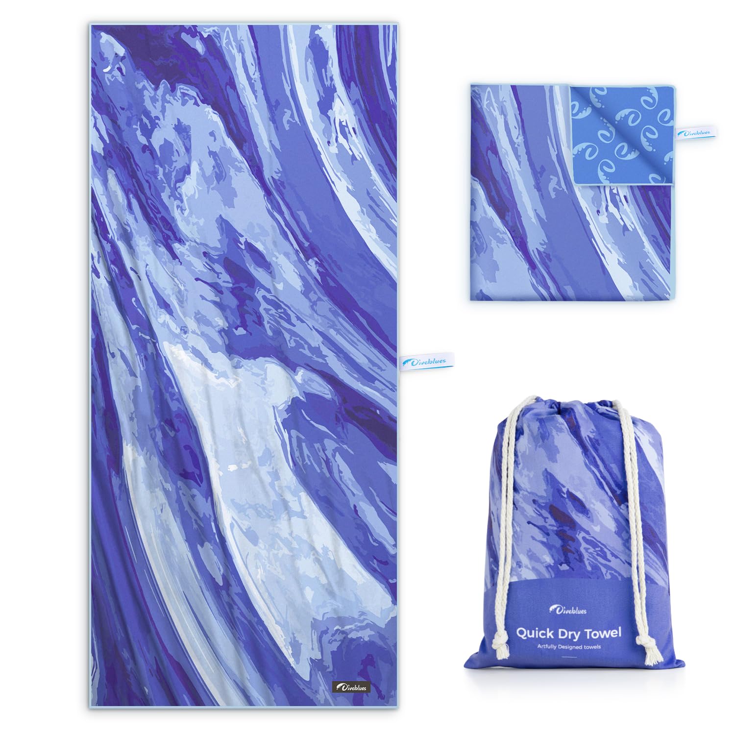 Diveblues Microfiber Beach Towel Fast Drying, Extra Large 71" x 32" Sand Free Beach Towel Super Lightweight Towels for Swimming Pool, Camping, Picnic