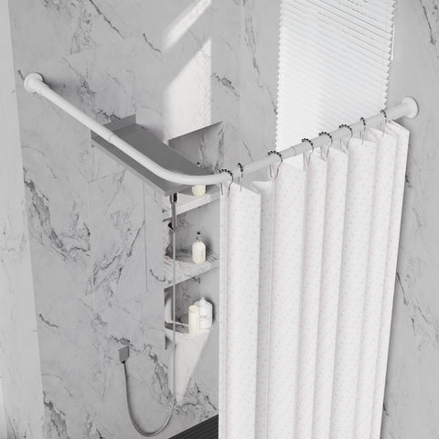 WELDUN L-Shaped Shower Curtain Rod, 68-96cm × 68-96cm Stainless Steel