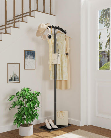 ENUMAIL T-Shaped Metal Clothing Racks,Freestanding Coat Tree,175cm,Black