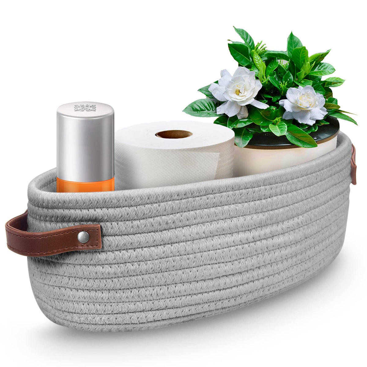 AmapleL Woven Storage Basket with Handles for Toilet Tank Top, Bathroom Storage Organizer Basket Bin Toilet Paper