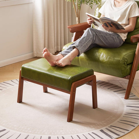 IBUYKE 14.2” H Large Foot Stool Ottoman, Rectangle PU Faux Leather Foot Rest with Padded Seat and Wood Legs