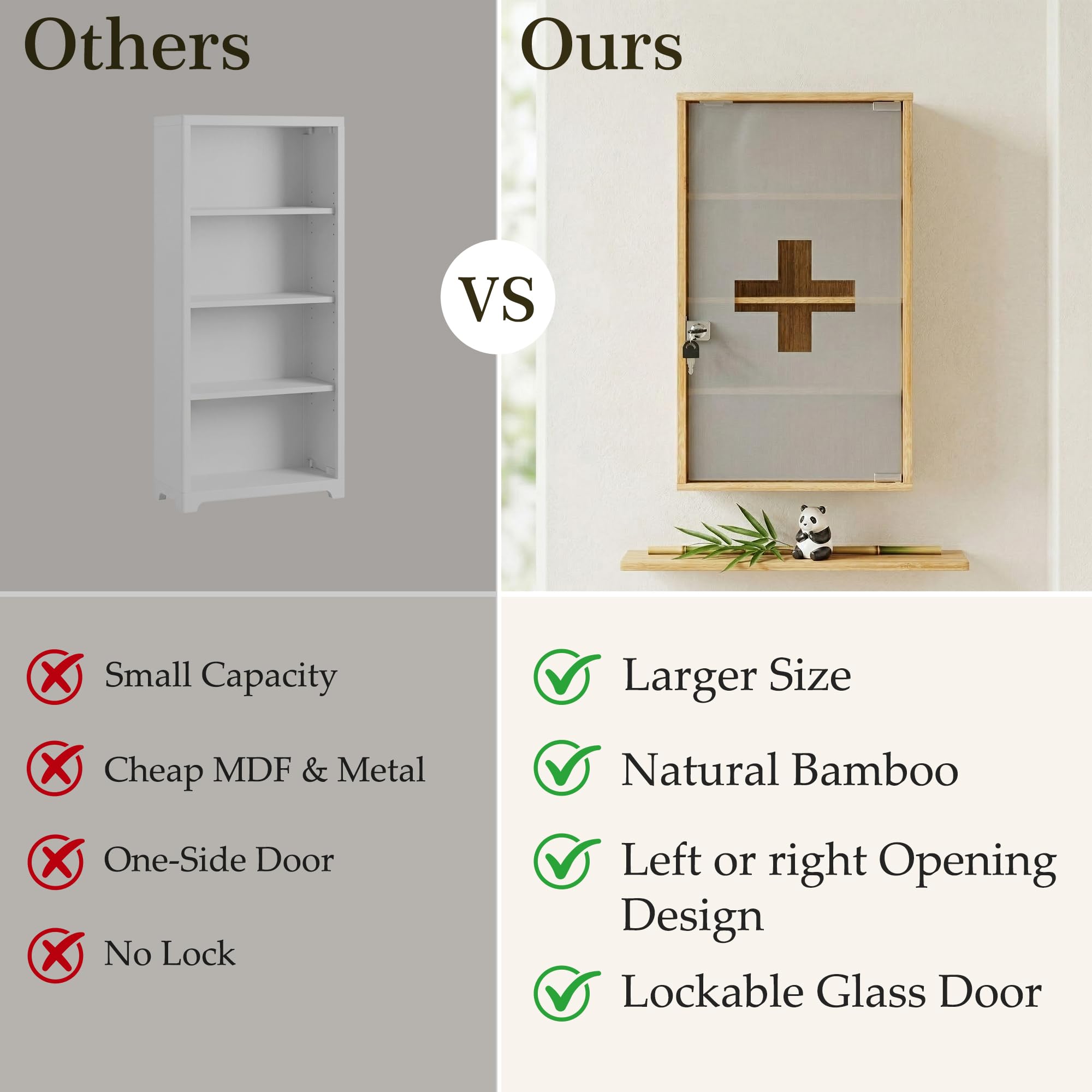 HEYZOEY Bamboo Medicine Cabinet with Lock, Wall Mounted Bathroom Storage Cabinet, Wooden Medicine Organiser for First Aid & Medicine Storage