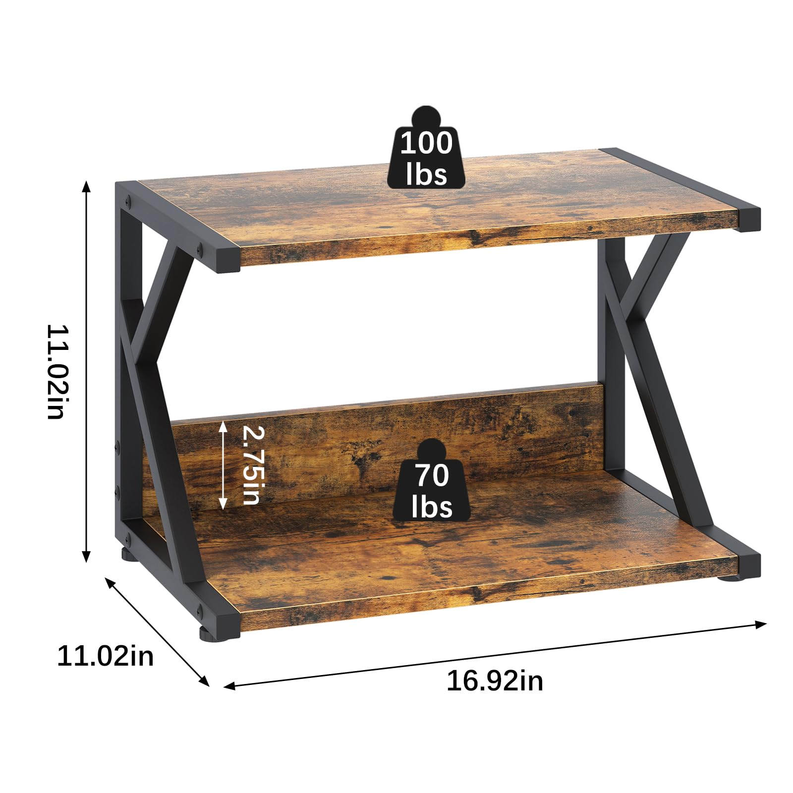 Huhote 2 Tier Desktop Printer Stand, Under Desk Printer Table, Multi-Purpose Desktop Storage and Organize