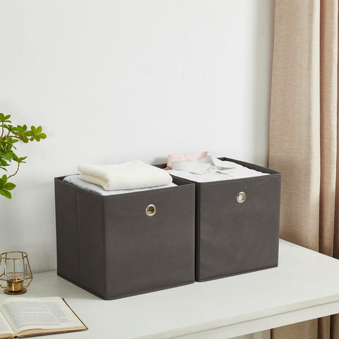 Webeasy Square Canvas Fabric Storage Box, Pack of 6 Eyelet Cube Foldable Open Bins for Home Office Nursery Organisation,Grey,28X28X28(CM)