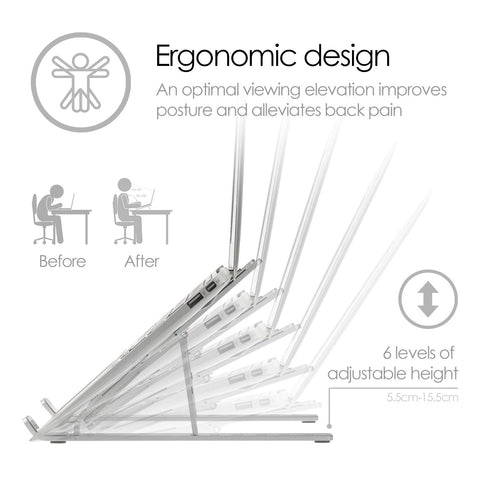 Desire2 Adjustable Laptop Stand, Portable Aluminium Holder for Desk, Foldable Ventilated Cooling Notebook Stand for Macbook Air Pro, HP, Lenovo, Sony
