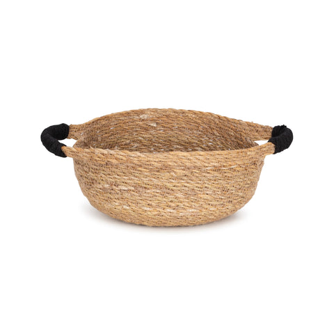 Olly & Rose Set 3 Natural Seagrass Storage Baskets with Black Handles - Durable 25,22,19cm Premium Home Decor