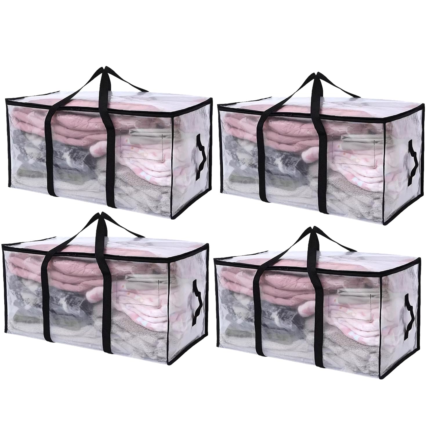 4Pcs Extra Large Moving Storage Bag with Zips Clear Wardrobe Organizer Tote