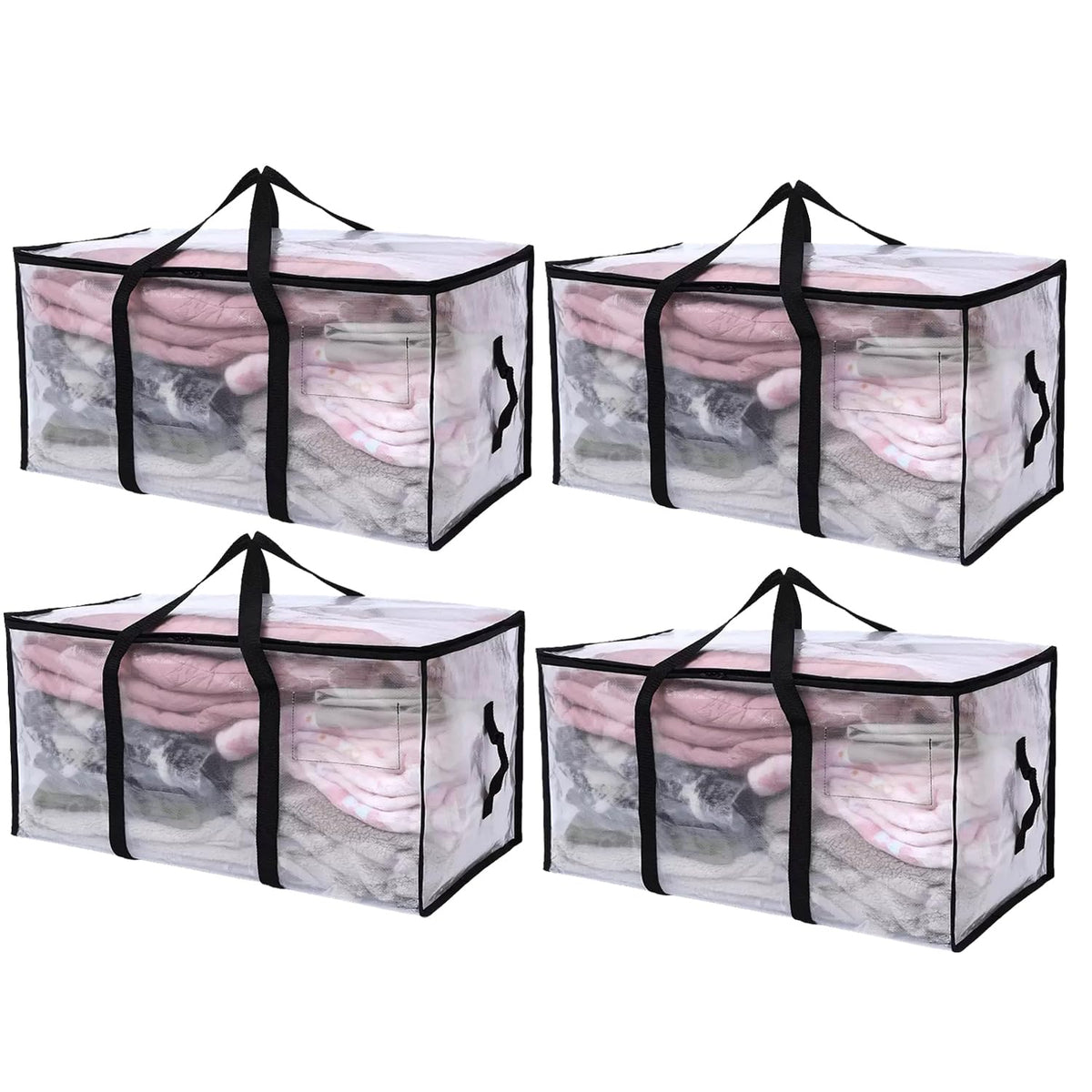4Pcs Extra Large Moving Storage Bag with Zips Clear Wardrobe Organizer Tote