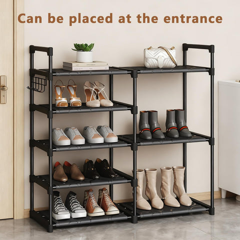 Altdnmaf 5 tier Shoe and Boot Storage Rack, 84cm Wide Large Welly Stand, Stackable Long Show Rack, for Entryway, Hallways, Kitchens
