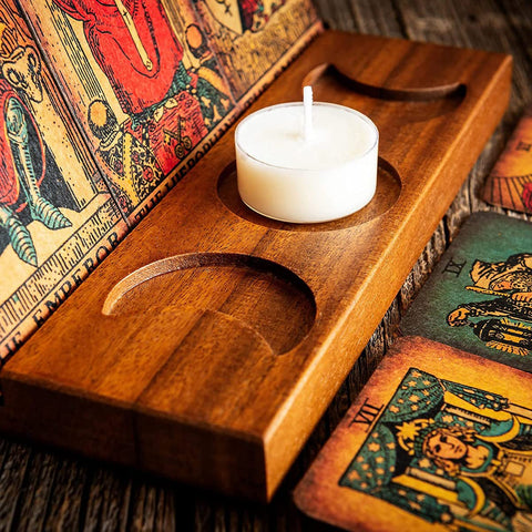Ghopy Tarot Card Holder Stand Wooden Tarot Card Stand Triple Moon Phases Symbol Tarot Card Display Stands for Stones Cards Reading Accessories Tarot