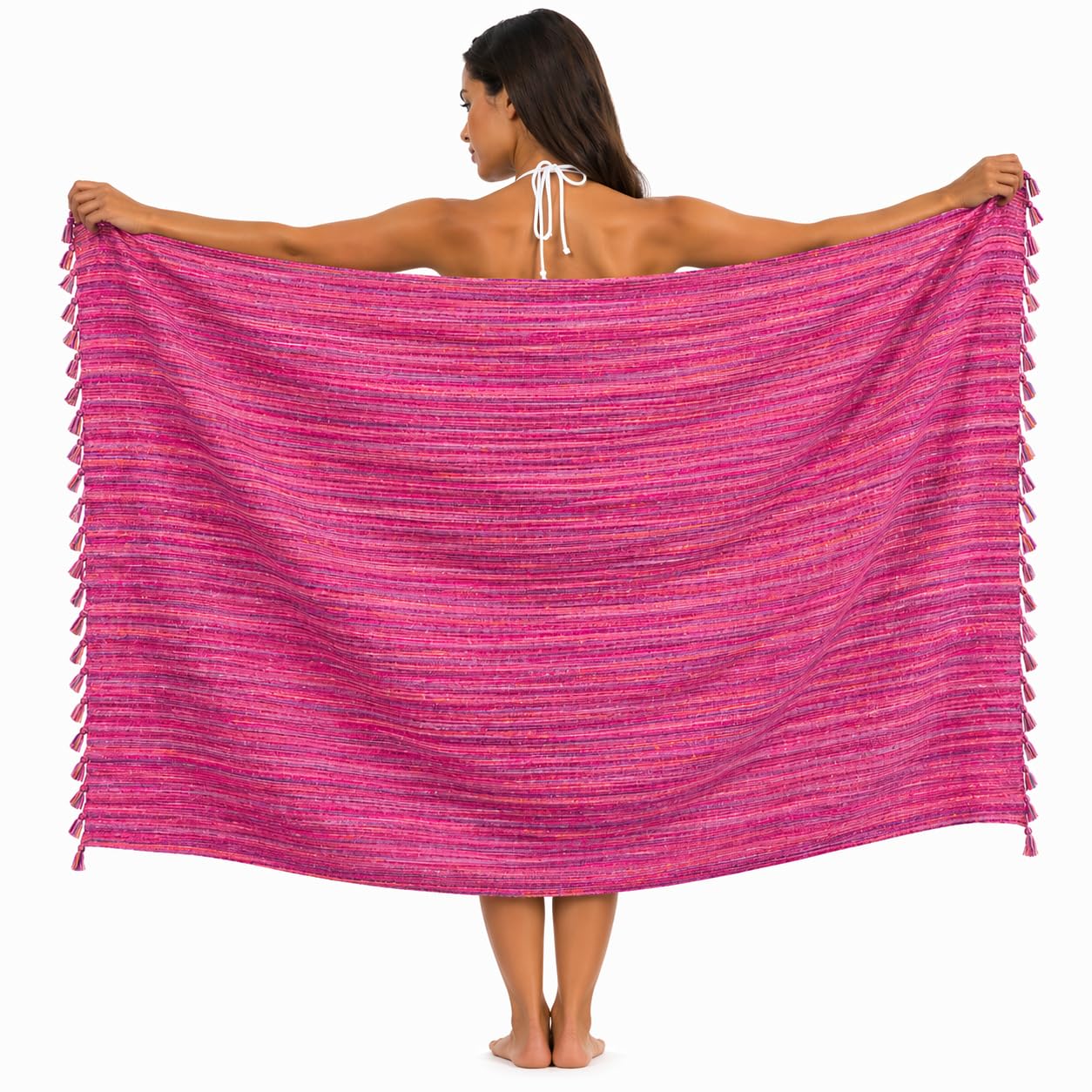 WEFLORIA Turkish Cotton Peshtemal Towel, Lightweight Quick Dry Beach Towel, Soft Travel Hammam Towel for Bath, Spa, Pool and Gym, Purple Striped