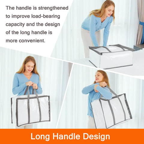 Vieshful 3 Pack Grey Clear Clothes Storage Bag Organizer Reinforced Handle