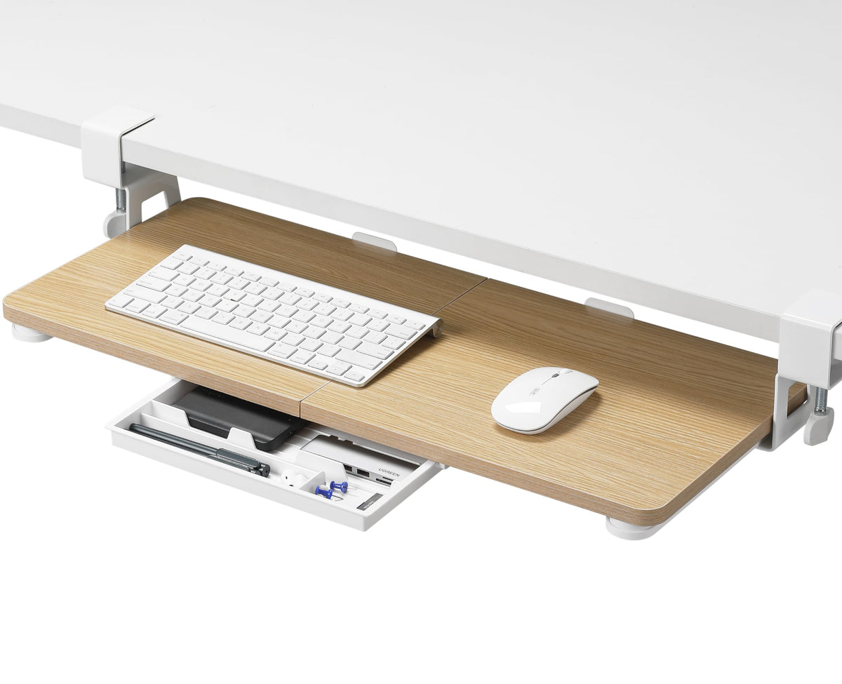 ETHU Under Desk Keyboard Tray, 68x30cm Ergonomic Pull-out Tray with C-Clamp Large Size Keyboard Tray Mount Easy to Install