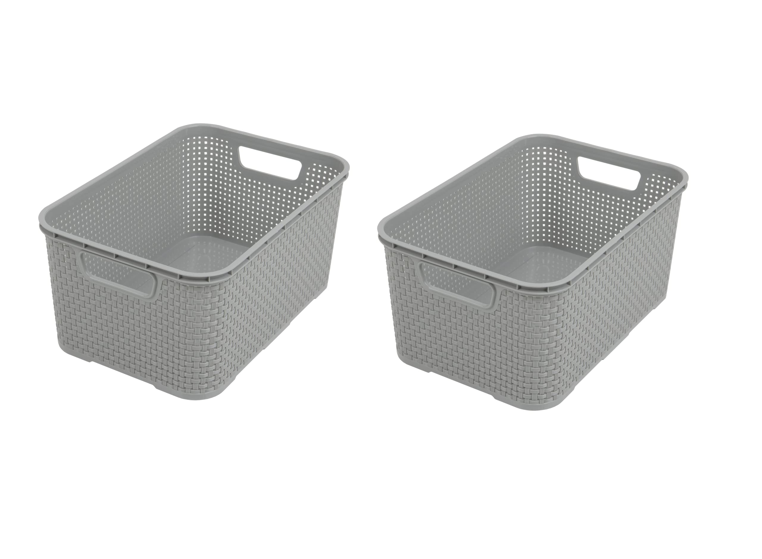 BranQ - Home essential Basket in Rattan Design Set of 3 Large 19 L BPA- Plastic PP Light Grey 38 x 27.8 x 18.5 cm