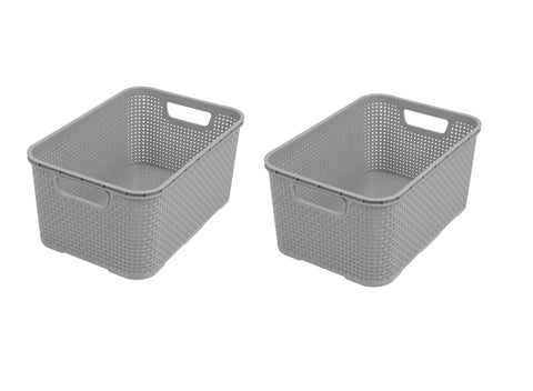 BranQ - Home essential Basket in Rattan Design Set of 3 Large 19 L BPA- Plastic PP Light Grey 38 x 27.8 x 18.5 cm