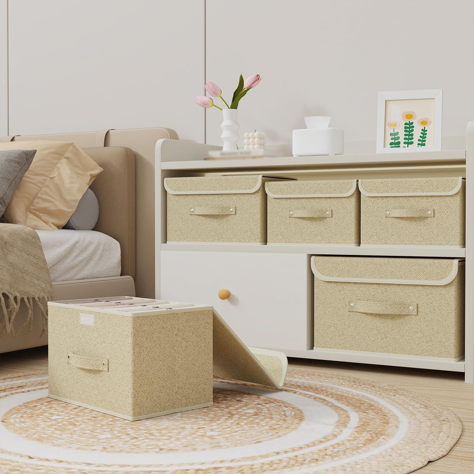 ENUMAIL Storage Bins with Handles,Grey and Beige,26x20x17cm,5 Pack