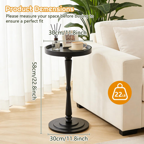 Simcat Round Side Table Bamboo Joint Design, Small Round Coffee Table for Small Spaces with Solid Wood Leg for Living Room, Bedroom, Corners
