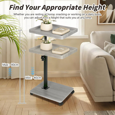XUDREZ Adjustable Side Table, C Shaped Small Table with 4 Wheels 364° Swivel Tray, End Table for Living Room Bedroom Sofa Small Spaces