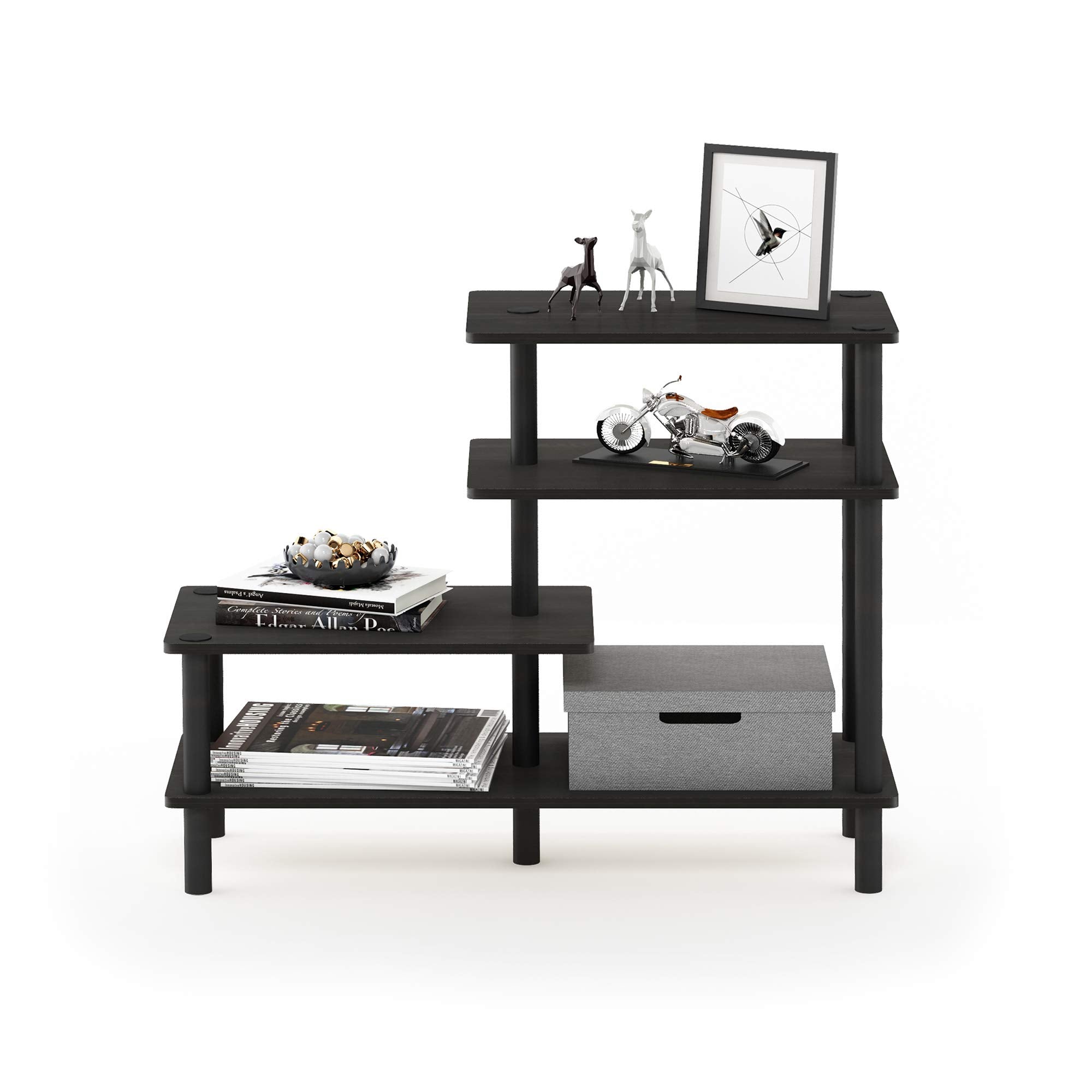 Furinno TURN-N-TUBE Storage Shelves, 4-Tier Ladder Book Shelf, Accent Display Shelf, Toolless Open Shelves, Round Tubes, for Organization and Storage