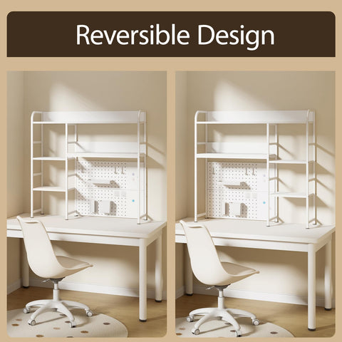 Boltmol 2-Tier Desk Shelf with storage rack,Off-White 95CM, Desktop Organizer With Pegboard, Countertop Storage Bookcase For Home, Office Or Dorm