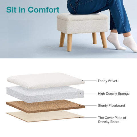 BRIAN & DANY Footstool Ottoman with Storage, Faux Teddy Fur Rectangle Storage Ottoman