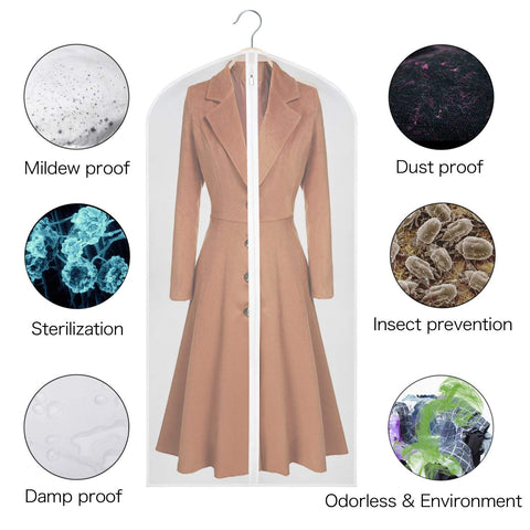 Yibak Garment Covers Bag (6 PCS), 60inch Suit Bag for Storage Cloth Cover Anti-Moth Protector Washable Clear Reuse Full Zipper Garment Bags for Long