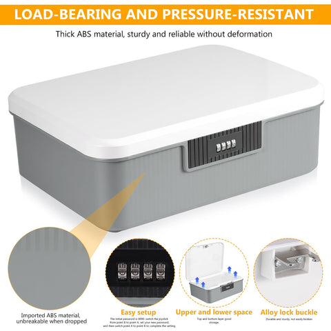 Lockable Medicine Box With 4-Digit Combination Lock, 26x22x12cm Gray