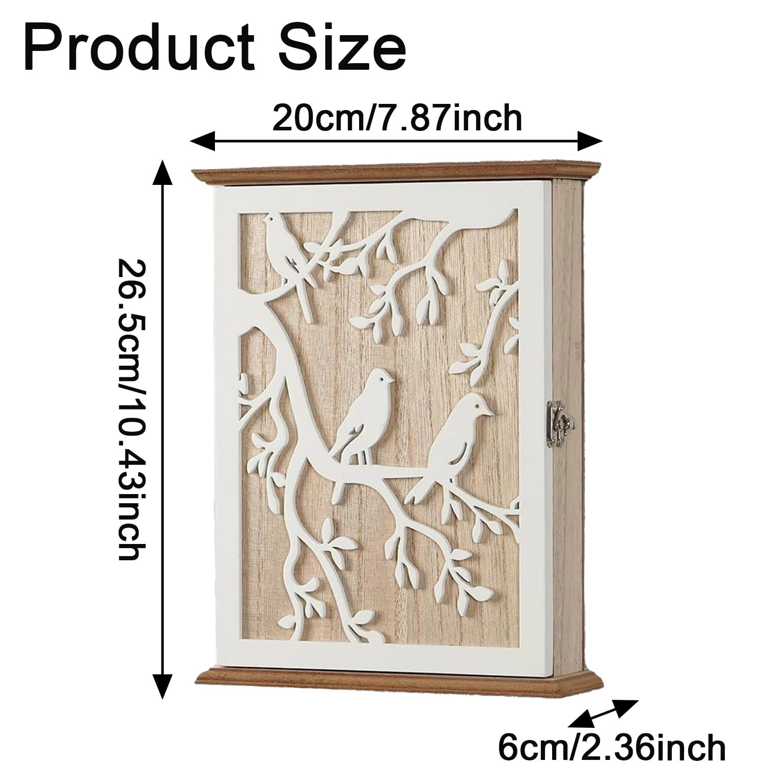 FDDU Geometric Cavity Picture Key Cabinet, Wooden Key Box, Key Cabinet Wood, with 6 Key Hooks, Scandinavian Style, for Storing Keys and Small Items