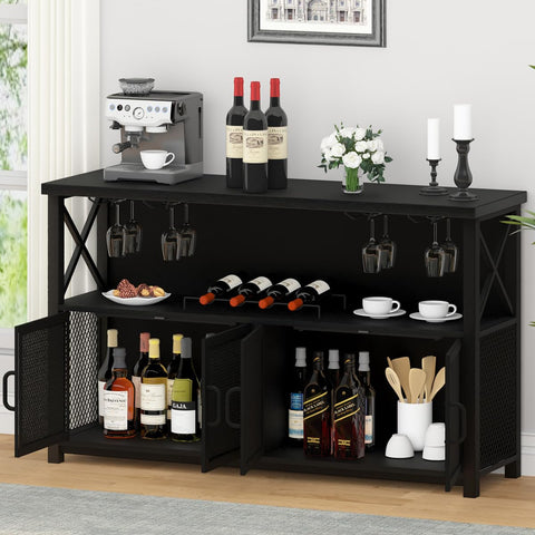 LVB Wine Bar Cabinet Industrial Coffee Bar Cabinets 120cm Black Oak