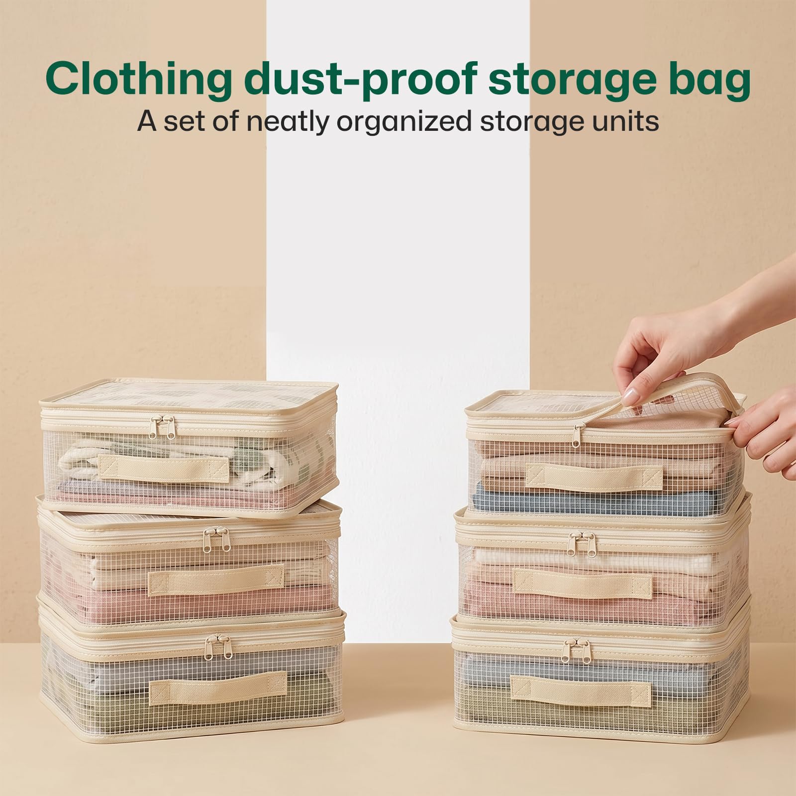 6 Pack PVC Mesh Storage Bags with Handles, 40 x 30 x 12 cm Clear Zippered Organizer Foldable Plastic Clothes Organiser Bag Underbed Storage Bags Bed