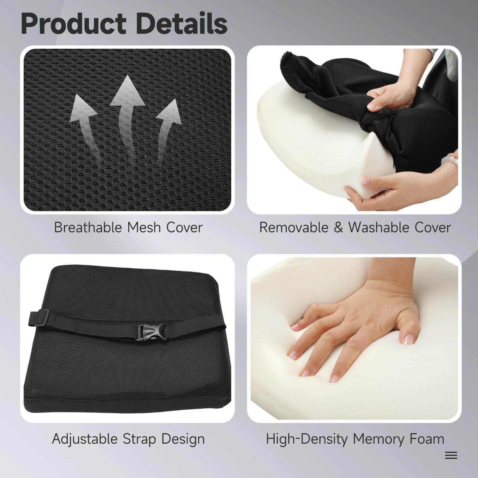 yeesport Memory Foam Lumbar Support Cushion, Back Cushion with Breathable Mesh Cover, Ergonomic Back Support Pillow for Office Chair, Car Seat