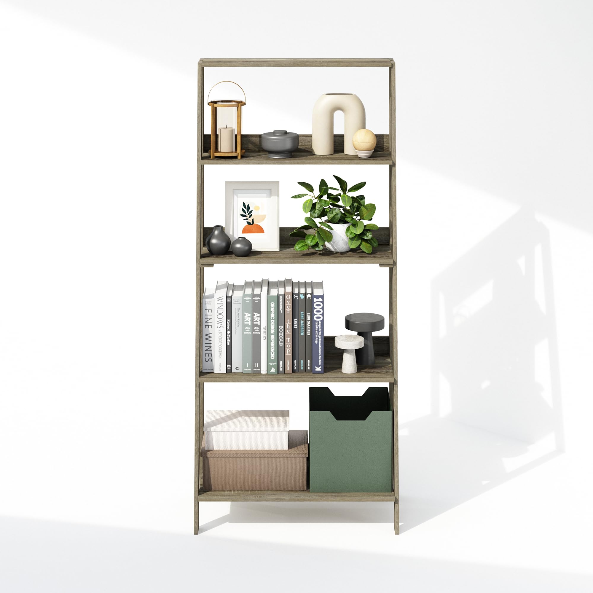 Furinno LADDER Display Shelf, 5-Tier Ladder Shelf, Ladder Bookshelf, Display Storage Shelves, 33 x 59.9 x 135.9 cm, for Living Room, Home Office