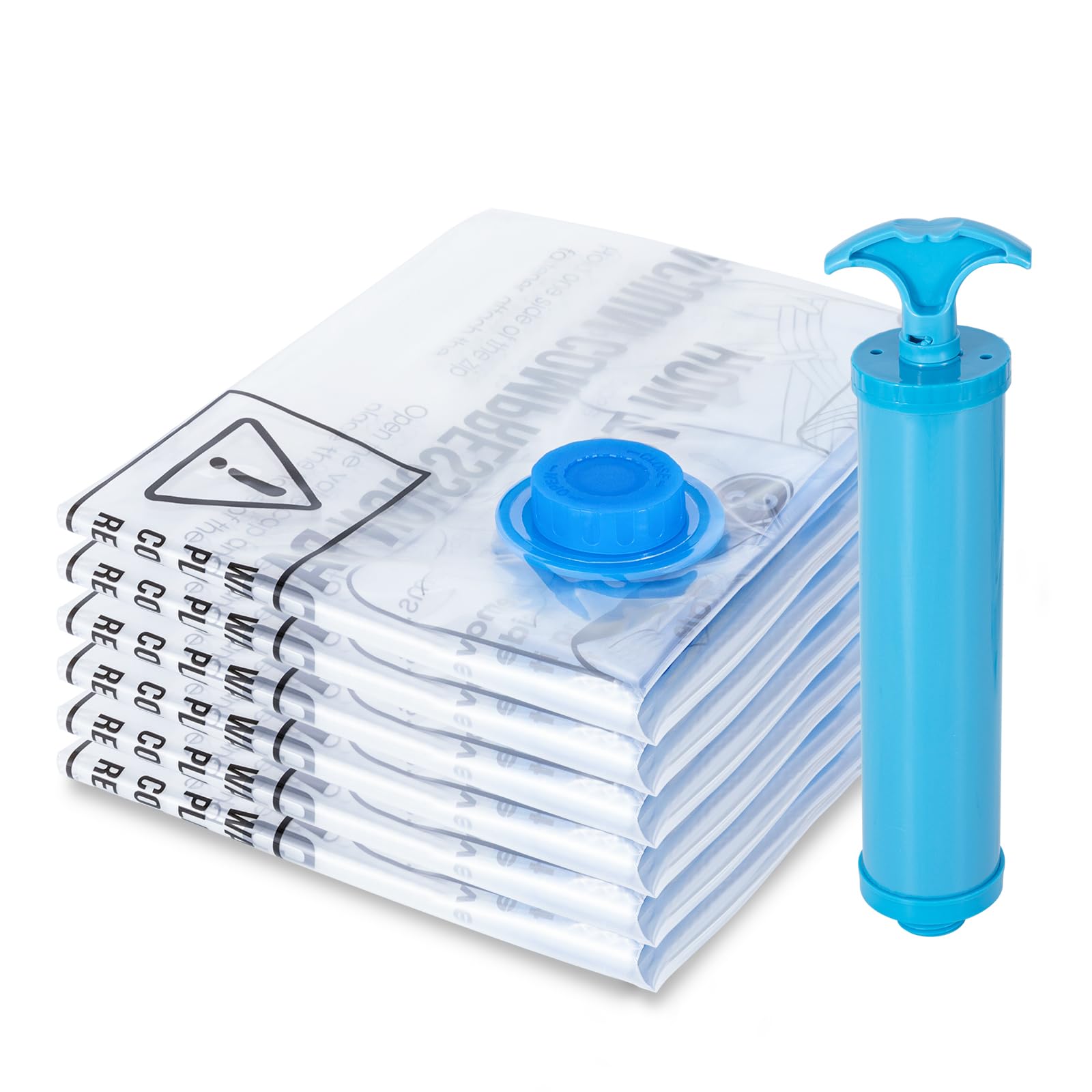 MagicQCraft 6 Pack Medium(50 * 70cm) Vacuum Storage Bags,Vacuum Compression Zipper Storage Bags with Airtight Valve and Hand Pump,Save 80% More