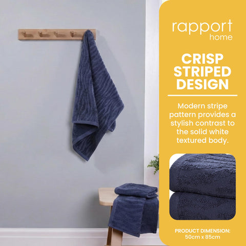 Rapport Home 2-Pack Safari Hand Towels | Midnight Blue | 50x85cm 100% Cotton 500GSM | Absorbent & Soft Bathroom Towel Set | Oeko-Tex Certified